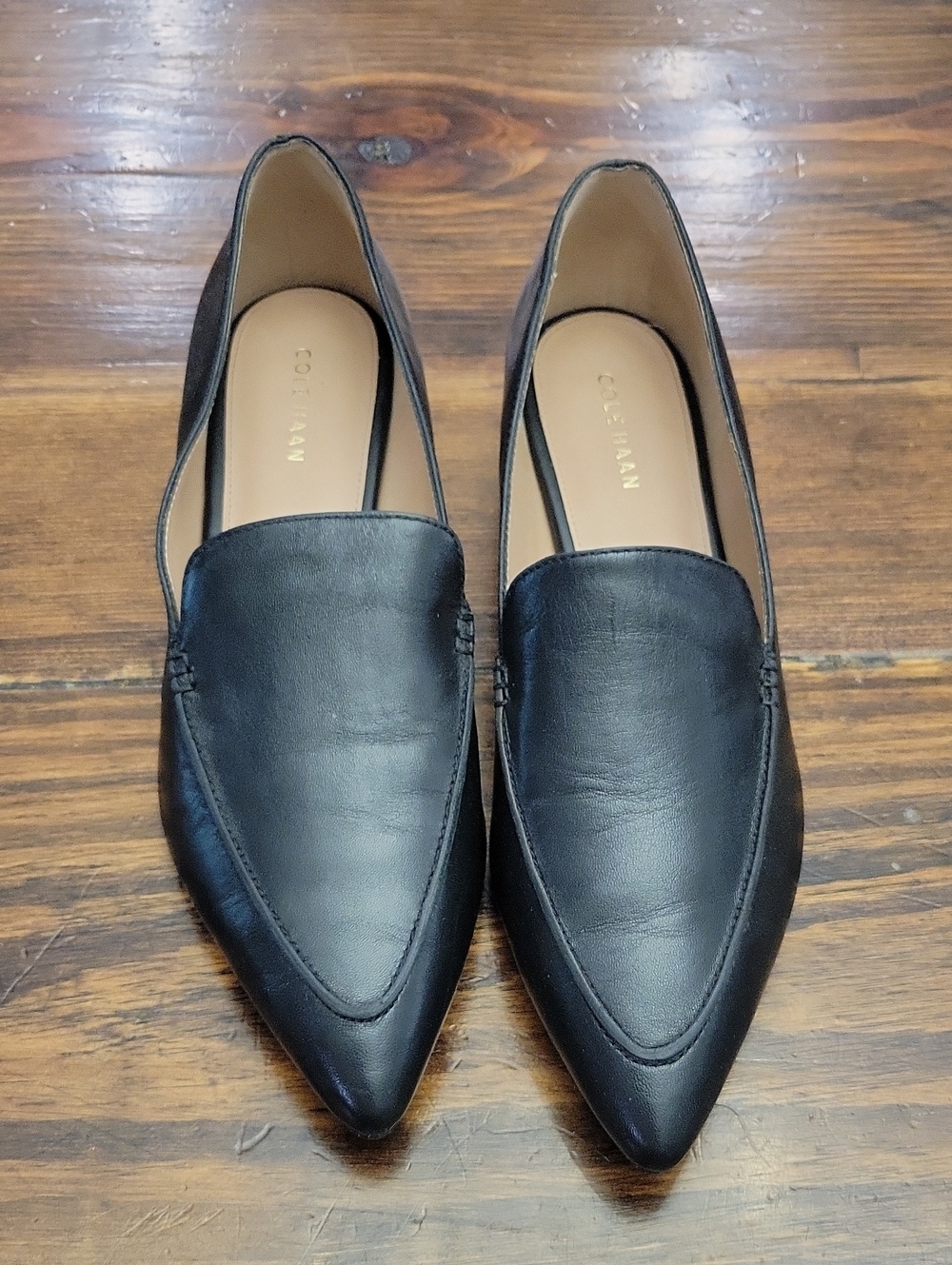 Cole Haan Black Pointed Leather Slip-On Loafers